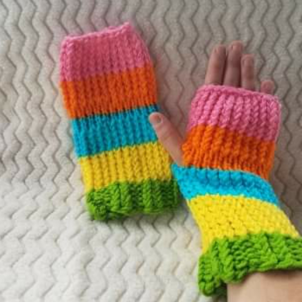 Fingerless Mittens (Rainbow), Handcrafted NWOT